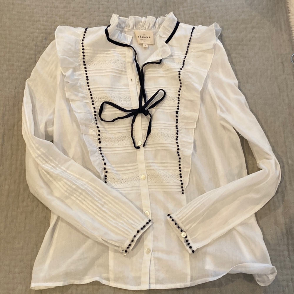 Worn once! Sezane tuxedo blouse. Size 36